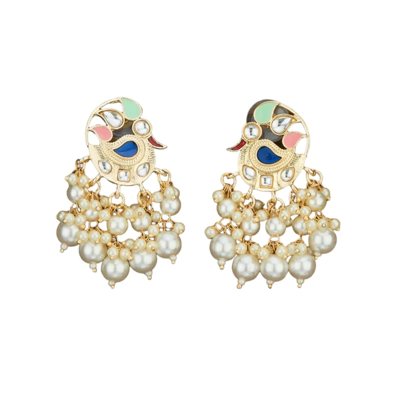 Indian Peacock Earrings for Women - Indian Jhumka Earrings for Women Chandbali Earring in Golden Tone Faux Pearl Bollywood Style Chandelier Dangle Earrings Jewelry for Bride Gift for Her